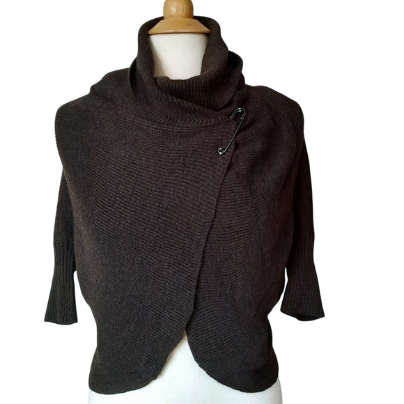 LAFAYETTE 148 Brown Wool Shawl Collar 1/2 Sleeve Shrug Cardigan Sweater Sz XL - Picture 5 of 9
